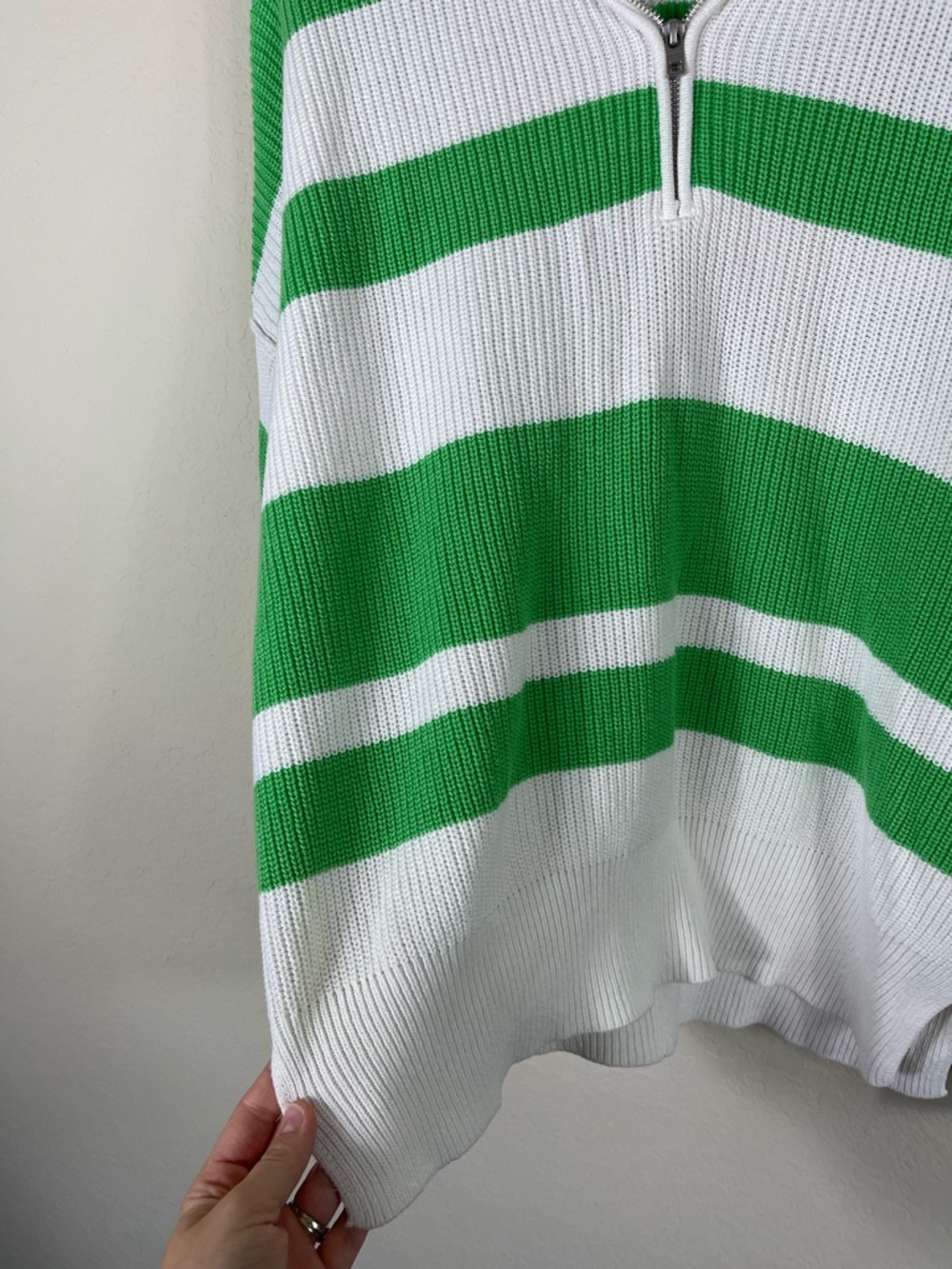 Aerie Beyond Quarter Zip Varsity Striped Polo Sweater Green Size Medium - Picture 5 of 7
